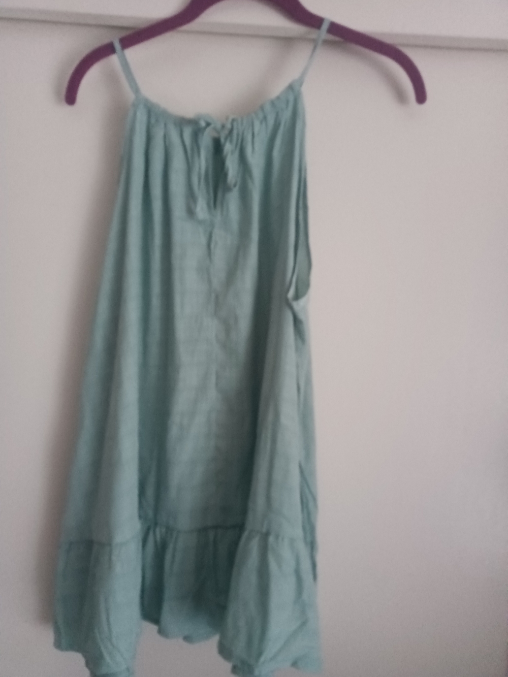 Light Aqua Cotton Shirt With Ruffle Hem - Picture 2 of 3